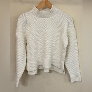 Calligraphie Women’s Ivory White Chevron Knit Cozy Soft Sweater Funnel Neck